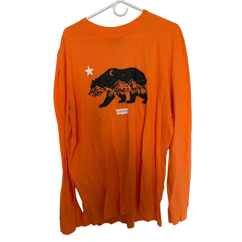 Levis Mens Orange Bear‎ Mountain Graphic Long Sleeve T-Shirt Outdoor Goods L